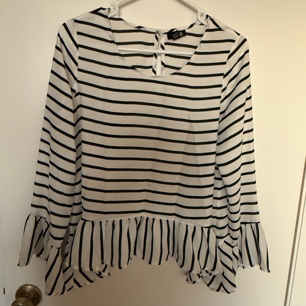 a.n.a Black and White Ruffled Blouse
